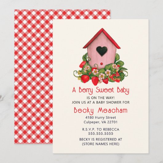 Waterverf Schattige Vogelhuis met Aardbeien Kaart (Voorkant / Achterkant)