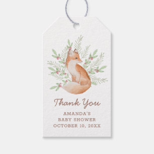 Waterverf schattige vos. Dierlijk baby shower beda Cadeaulabel