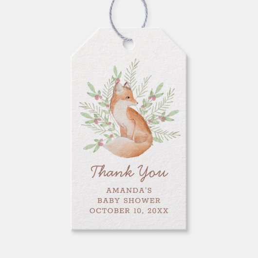 Waterverf schattige vos. Dierlijk baby shower beda Cadeaulabel (Voorkant)