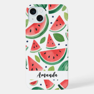 Waterverf Schattige Watermeloen Patroon Gepersonal iPhone 15 Plus Case
