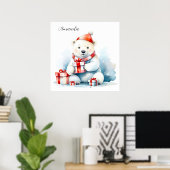 Waterverf Schattige Witte IJsbeer Kerstmis Poster (Thuiskantoor)