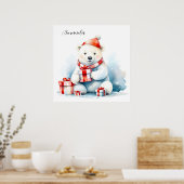 Waterverf Schattige Witte IJsbeer Kerstmis Poster (Keuken)