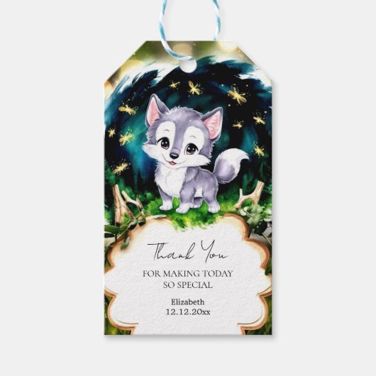 Waterverf Schattige Wolf Baby shower Cadeaulabel (Voorkant)