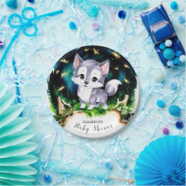 Waterverf Schattige Wolf Baby shower Papieren Bordje