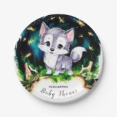 Waterverf Schattige Wolf Baby shower Papieren Bordje (Voorkant)