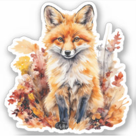 Waterverf Schattigee Baby Fox en kleurrijke blader Sticker