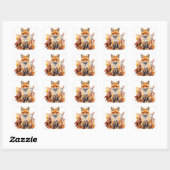 Waterverf Schattigee Baby Fox en kleurrijke blader Vierkante Sticker (Vel)