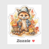 Waterverf Schattigee Baby Fox met Pet en Jas Herfs Sticker (Vel)