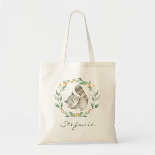 Waterverf Schattigee Baby Wasbeer Greenery Krans Tote Bag (Voorkant)
