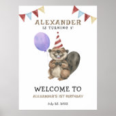 Waterverf Schattigee bever 1e verjaardag Poster (Voorkant)