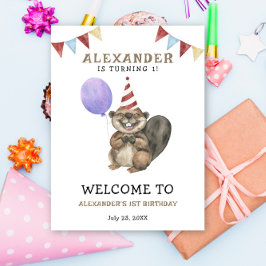 Waterverf Schattigee bever 1e verjaardag Poster