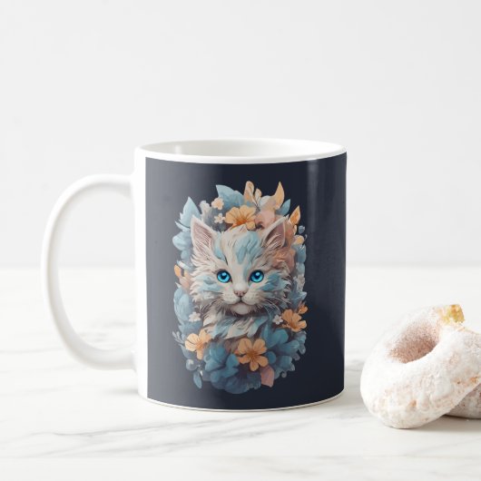 Waterverf Schattigee Bloemen Kat Splash Koffiemok (Met donut)