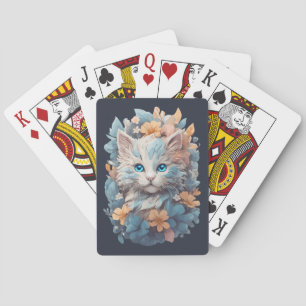 Waterverf Schattigee Bloemen Kat Splash Pokerkaarten