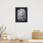 Waterverf Schattigee Bloemen Kat Splash Poster (Keuken)