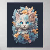 Waterverf Schattigee Bloemen Kat Splash Poster (Voorkant)