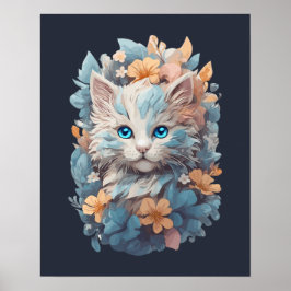 Waterverf Schattigee Bloemen Kat Splash Poster