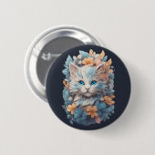 Waterverf Schattigee Bloemen Kat Splash Ronde Button 5,7 Cm (Voorkant /achterkant)