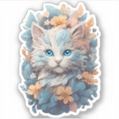 Waterverf Schattigee Bloemen Kat Splash Sticker (Voorkant)