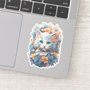 Waterverf Schattigee Bloemen Kat Splash Sticker