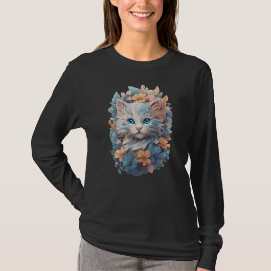 Waterverf Schattigee Bloemen Kat Splash T-shirt (Voorkant)