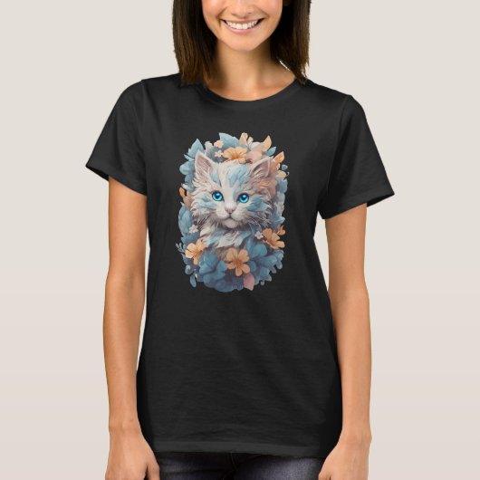 Waterverf Schattigee Bloemen Kat Splash T-shirt (Voorkant)