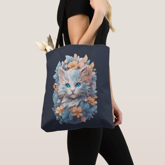 Waterverf Schattigee Bloemen Kat Splash Tote Bag (Dichtbij)