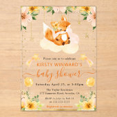 Waterverf Schattigee Bloemenvos op Cloud Baby show Acryl Uitnodigingen (Voorkant)