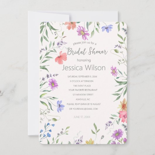 Waterverf Schattigee Bloemenweide Vrijgezellenfees Kaart (Voorkant)