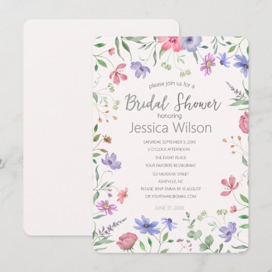 Waterverf Schattigee Bloemenweide Vrijgezellenfees Kaart (Voorkant / Achterkant)