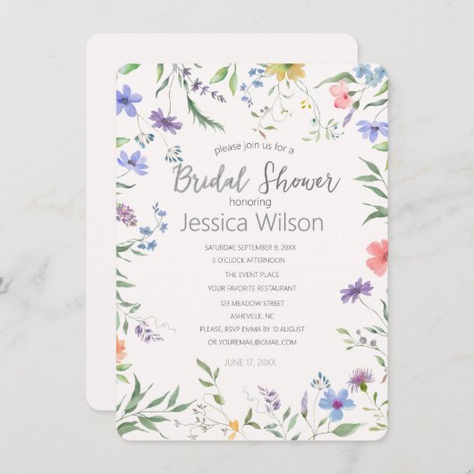 Waterverf Schattigee Bloemenweide Vrijgezellenfees Kaart (Voorkant / Achterkant)