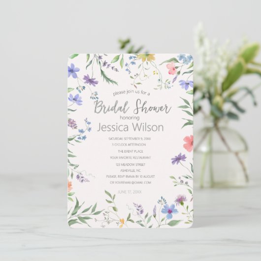 Waterverf Schattigee Bloemenweide Vrijgezellenfees Kaart (Staand voorkant)