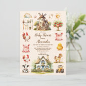Waterverf Schattigee Boerderijdieren Barnyard Baby Kaart (Staand voorkant)