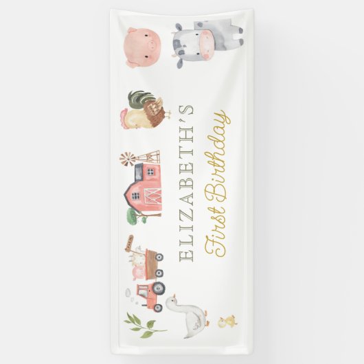 Waterverf Schattigee Boerderijdieren Barnyard Verj Spandoek (Verticaal)