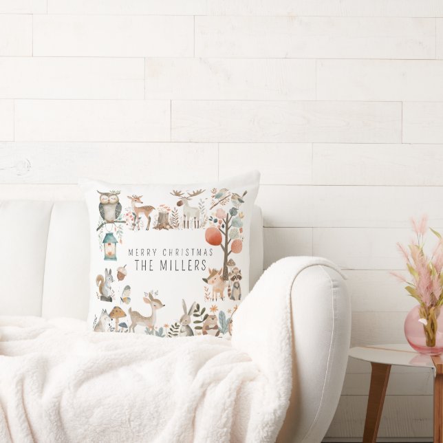 Waterverf Schattigee bosdieren Kussen (Bank)