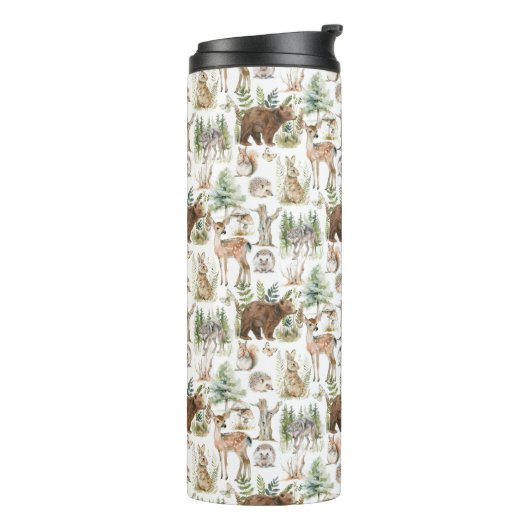 Waterverf Schattigee bosdieren Thermosbeker (Gedraaid links)