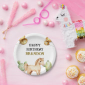 Waterverf Schattigee Cowboy 1e Rodeo Verjaardag Papieren Bordje (Feest)