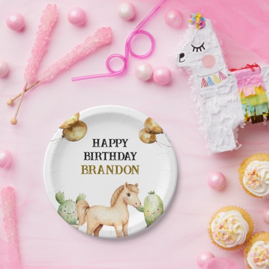 Waterverf Schattigee Cowboy 1e Rodeo Verjaardag Papieren Bordje (Feest)
