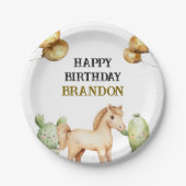 Waterverf Schattigee Cowboy 1e Rodeo Verjaardag Papieren Bordje (Voorkant)