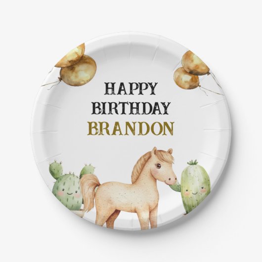 Waterverf Schattigee Cowboy 1e Rodeo Verjaardag Papieren Bordje (Voorkant)