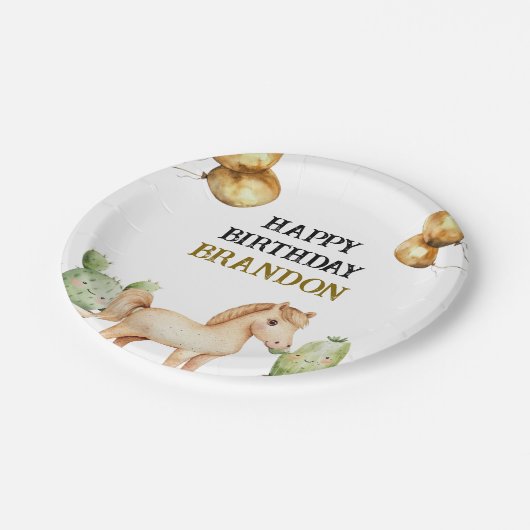 Waterverf Schattigee Cowboy 1e Rodeo Verjaardag Papieren Bordje (Gekanteld)