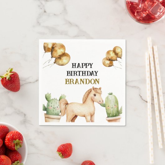 Waterverf Schattigee Cowboy 1e Rodeo Verjaardag Servet (Insitu)