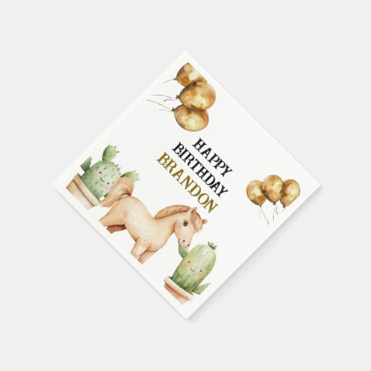 Waterverf Schattigee Cowboy 1e Rodeo Verjaardag Servet (Hoek)