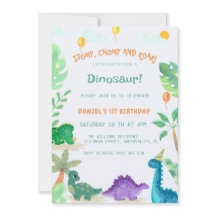 Waterverf Schattigee Dinosaurus 1e Verjaardagsuitn