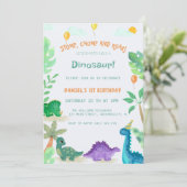Waterverf Schattigee Dinosaurus 1e Verjaardagsuitn Kaart (Staand voorkant)