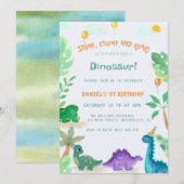 Waterverf Schattigee Dinosaurus 1e Verjaardagsuitn Kaart (Voorkant / Achterkant)