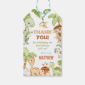 Waterverf Schattigee dinosaurus groen 3e verjaarda Cadeaulabel (Achterkant)