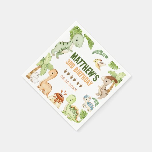 Waterverf Schattigee dinosaurus groen 3e verjaarda Servet (Hoek)