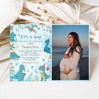 Waterverf Schattigee Dinosaurus Jongen Baby shower Kaart