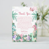 Waterverf Schattigee Dinosaurus Meisje Baby shower Bedankkaart (Staand voorkant)