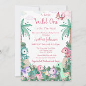 Waterverf Schattigee Dinosaurus Meisje Baby shower Kaart (Voorkant)